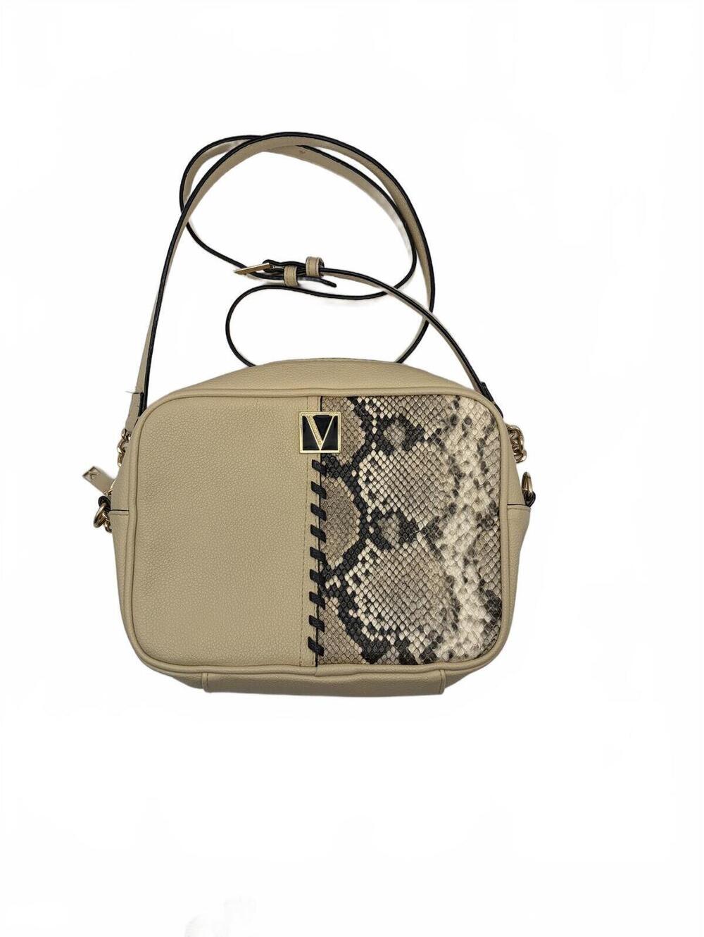 Victoria’s Secret Snakeskin Crossbody Bag Beige Python Print V Logo Camera Bag